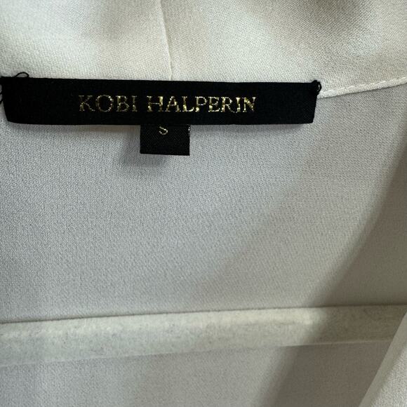 Kobi Halperin Women's Silk Cream V-Neck Short Flutter Sleeve Blouse Lighwiaght S - Picture 9 of 10